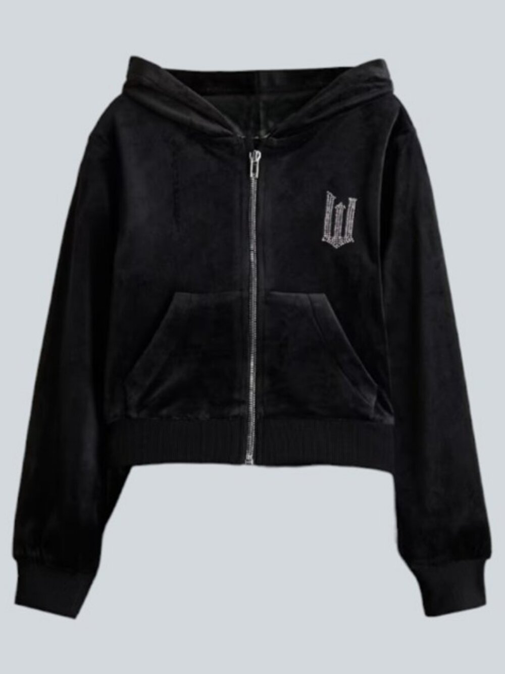 Wicked velour zip up rhinestone embellished hoodie black women's size M